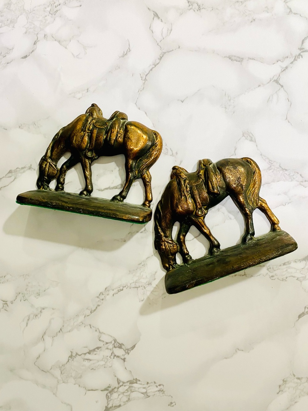 Vintage Pair of Cast Iron Grazing Horse Bookends